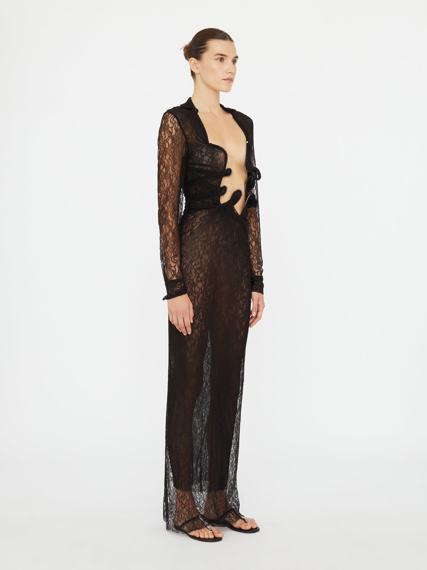 Christopher Esber Lace Venus Plunge Shirt Dress (Black)