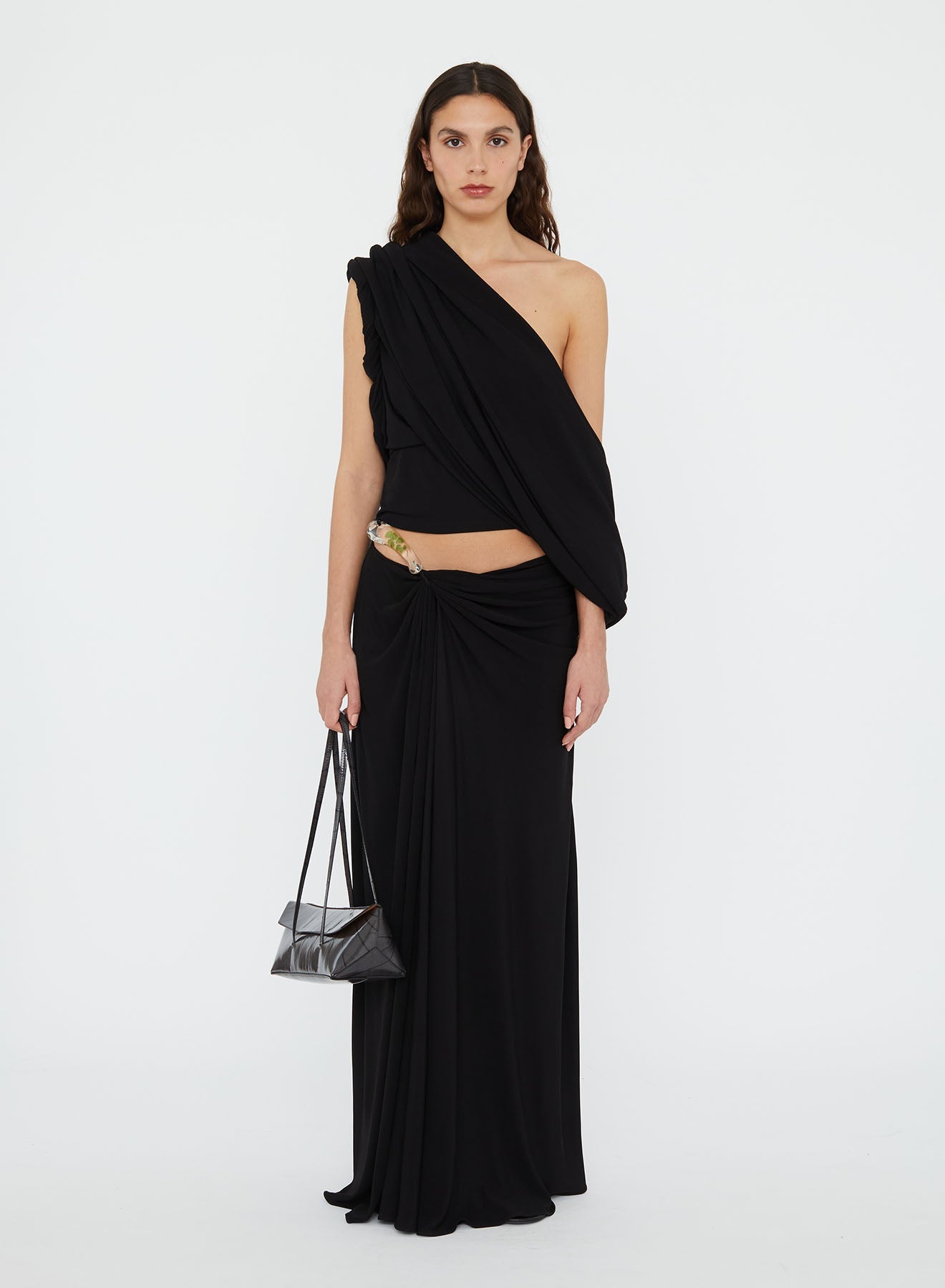 Image of a model wearing Skirts. Productname: Christopher Esber Encased Nature Suspended Jersey Skirt in Skirt colour by brand - Christopher Esber
