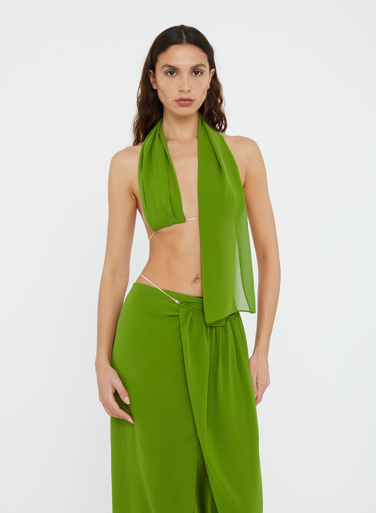 Christopher Esber Silk Chain Sarong Skirt (Cactus)