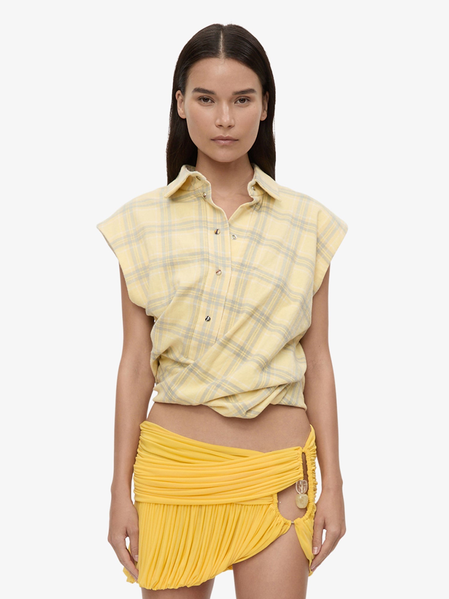 Image of Shirts. Product name - Sleeveless Tornado Shirt in Flannel colour by brand - CHRISTOPHER ESBER