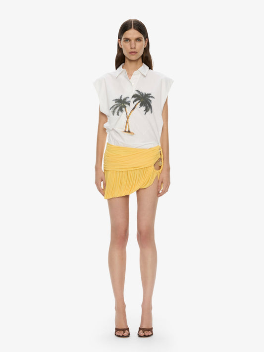 Image of a model wearing Skirts. Productname: CHRISTOPHER ESBER Beach Glass Bubble Mini Skirt in Soleil colour by brand - CHRISTOPHER ESBER