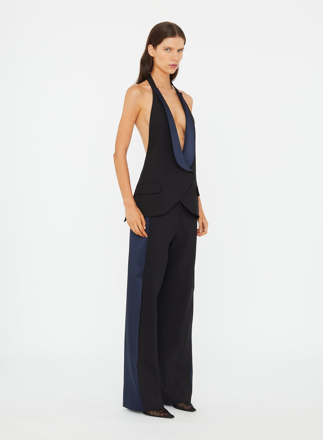 Christopher Esber Tuxedo Contrast Wool Trouser (Ink)