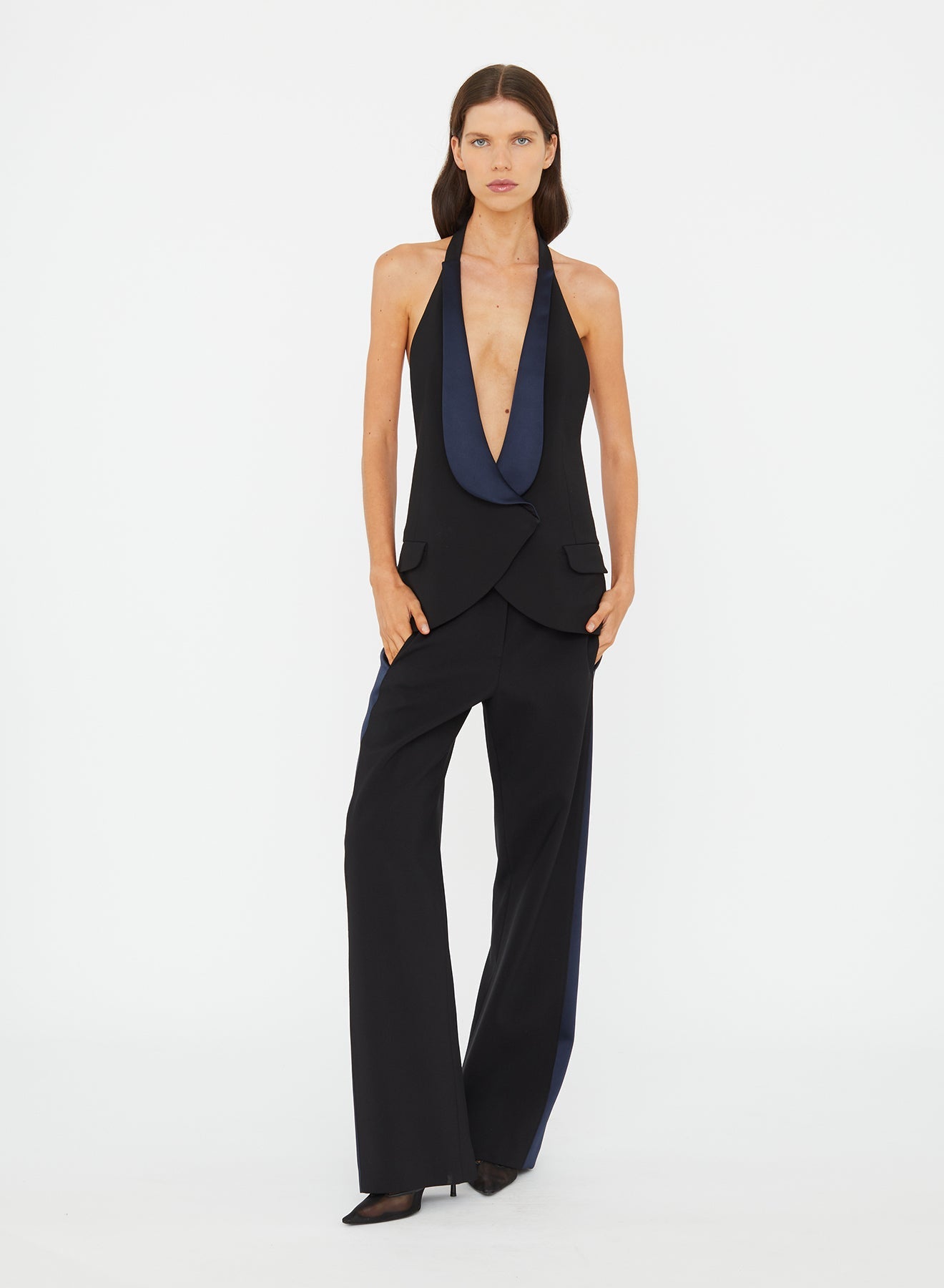 Christopher Esber Tuxedo Contrast Wool Trouser (Ink)