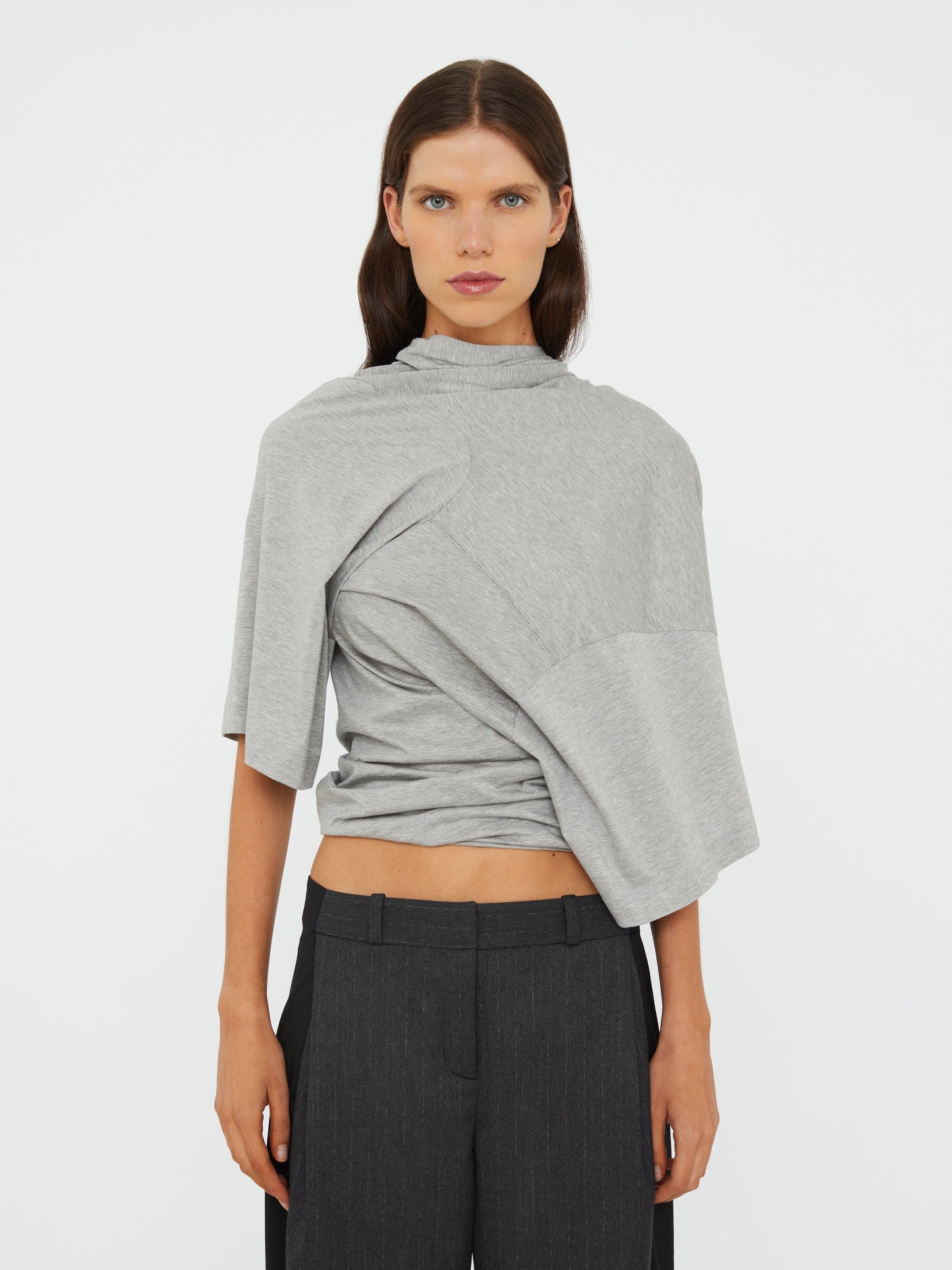 Image of a model wearing Tops. Productname: Christopher Esber Distort Tee in Marle colour by brand - Christopher Esber