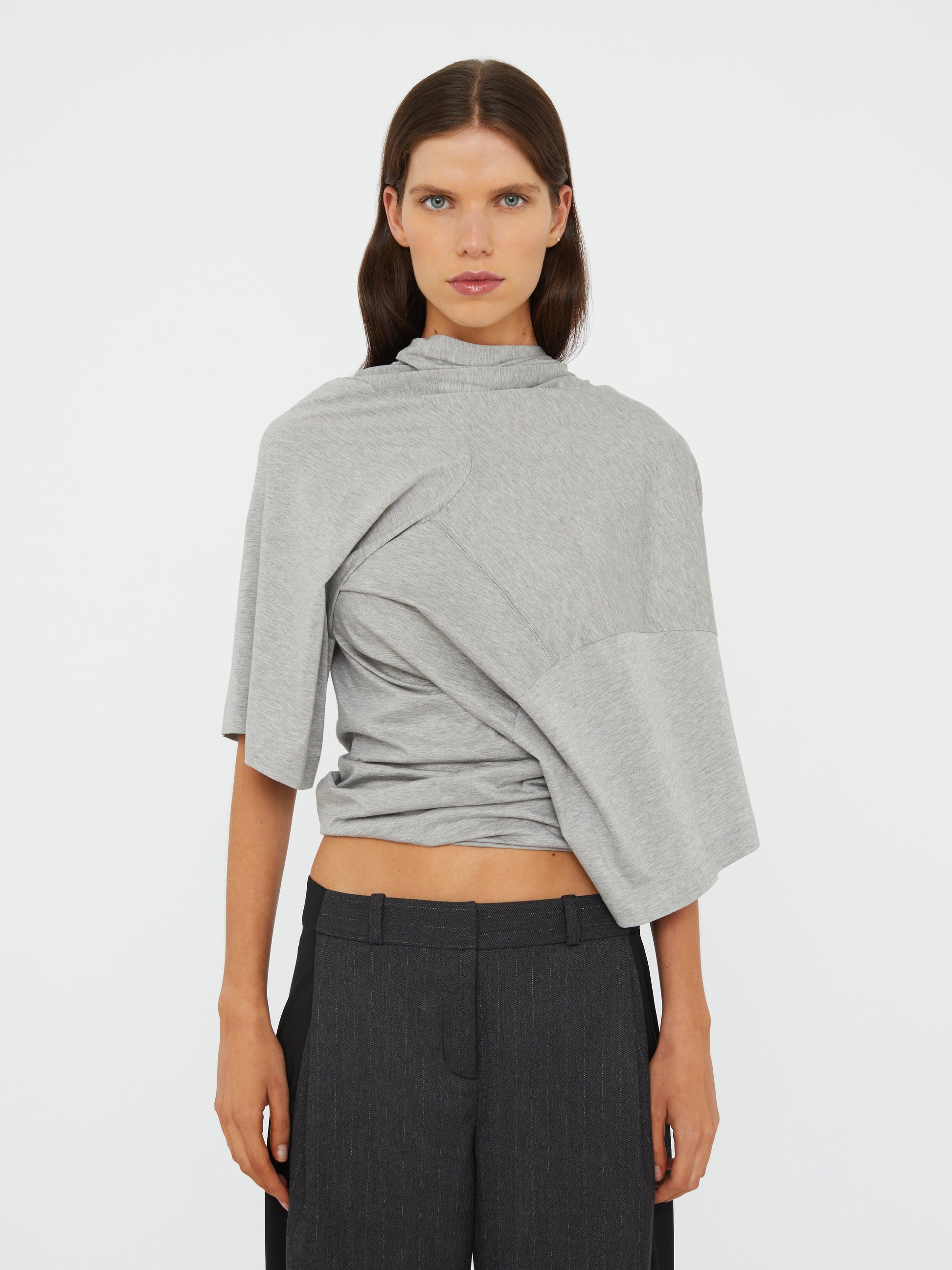 Image of a model wearing Tops. Productname: Christopher Esber Distort Tee in Marle colour by brand - Christopher Esber