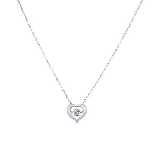 Image of Charms. Product name - 45cm Open Heart Pendant Necklace with Cubic Zirconia in Sterling Silver in colour by brand - Bevilles