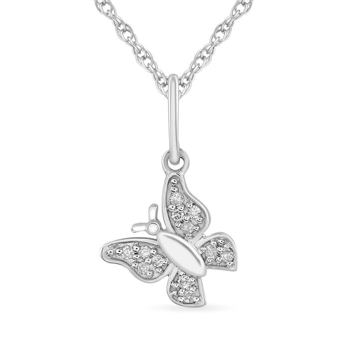Image of Charms. Product name - Brilliant Pave Butterly Necklace with 0.03tw of Diamonds in Sterling Silver in colour by brand - Bevilles