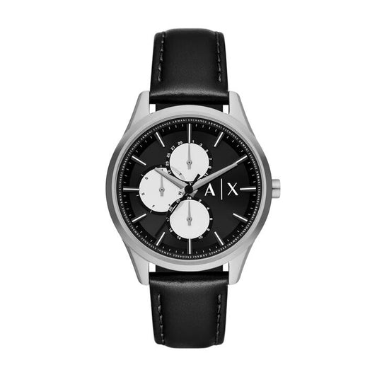 Image of Watches. Productname: Armani Exchange Multifunction Black Leather Watch AX1872 in Watch colour by brand - Armani Exchange