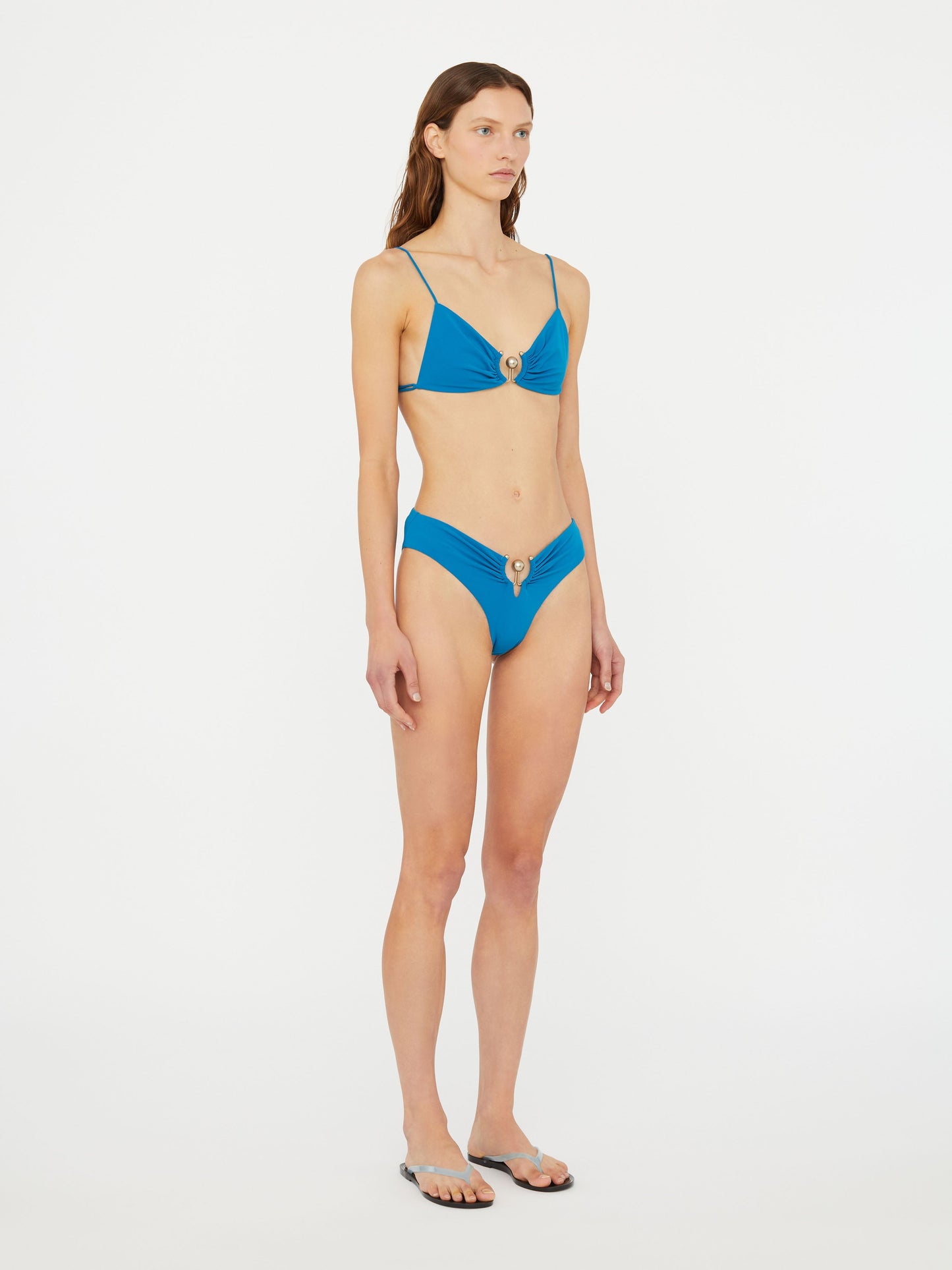 Christopher Esber Ruched Orbit Triangle Bikini Top (Lake)