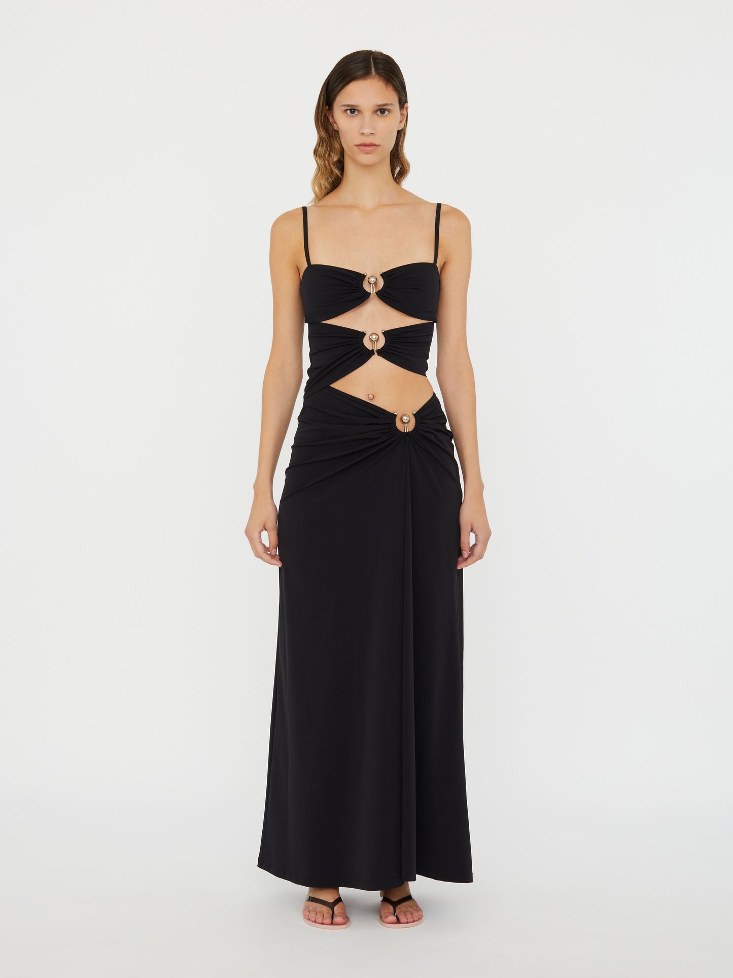 Image of Dresses. Productname: Christopher Esber Ruched Orbit Split Dress in Black colour by brand - Christopher Esber