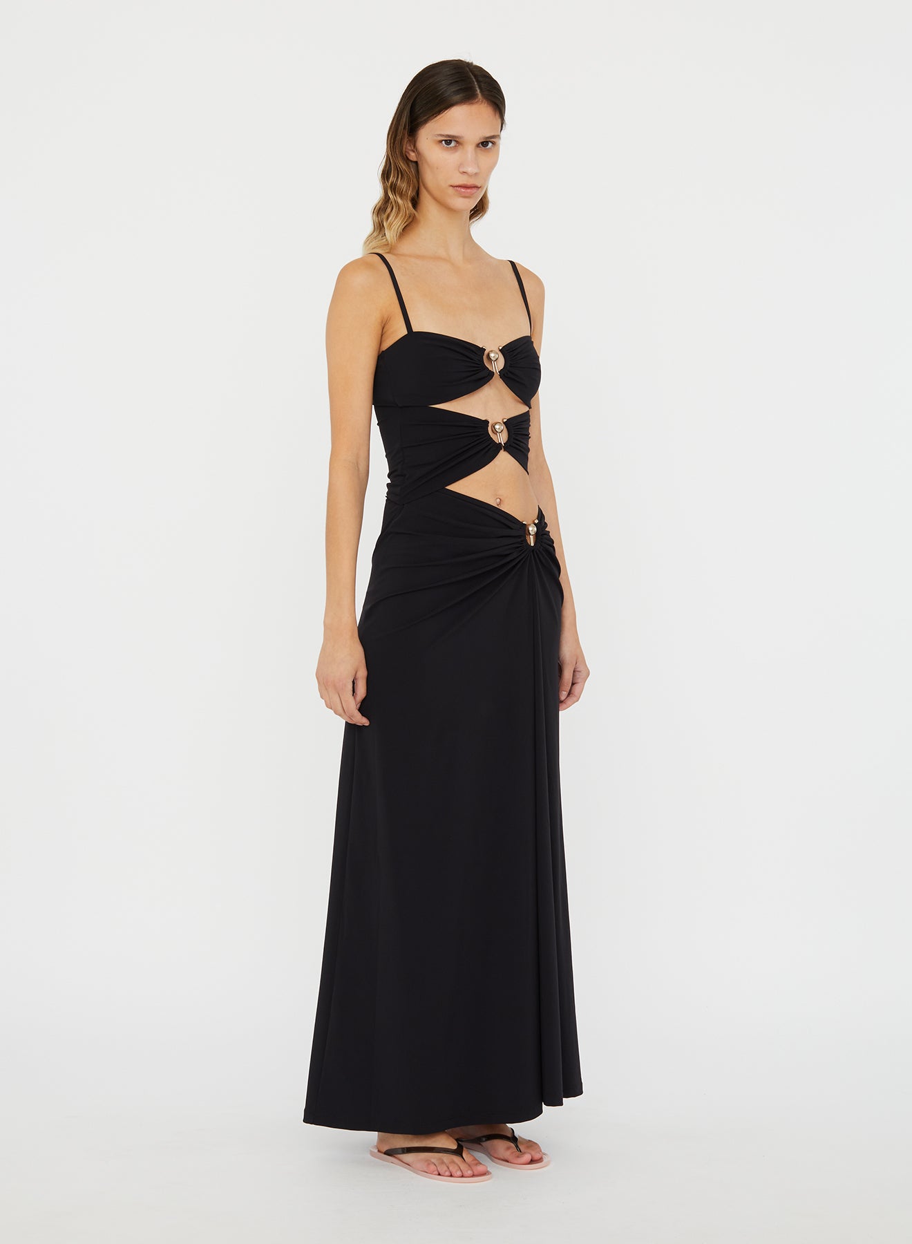 Christopher Esber Ruched Orbit Split Dress (Black)