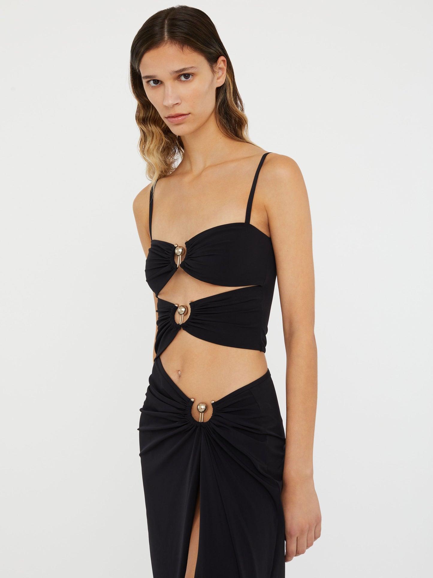 Christopher Esber Ruched Orbit Split Dress (Black)
