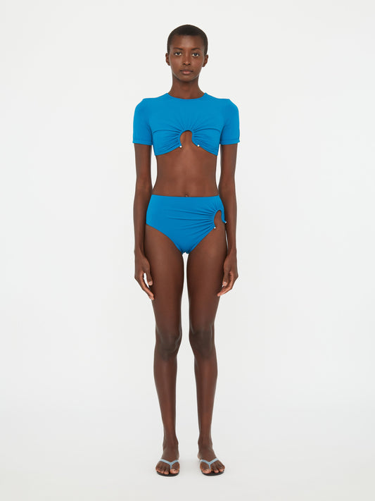 Image of Swimwear. Productname: Christopher Esber Ruched Crescent High Brief in Lake colour by brand - Christopher Esber