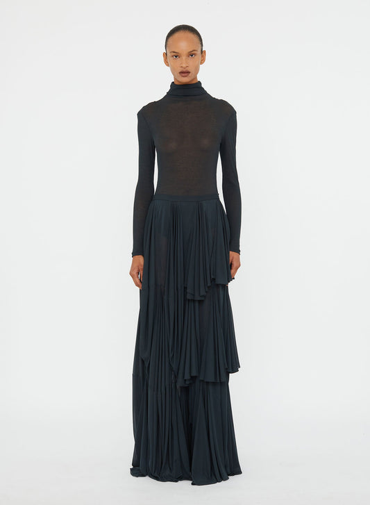 Image of a model wearing Skirts. Productname: CHRISTOPHER ESBER Solea Skirt in Liquorice colour by brand - CHRISTOPHER ESBER