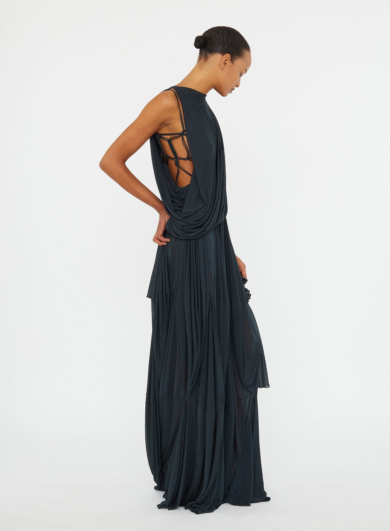 CHRISTOPHER ESBER Macrame Silk Knot Dropped Armhole Top (Liquorice)