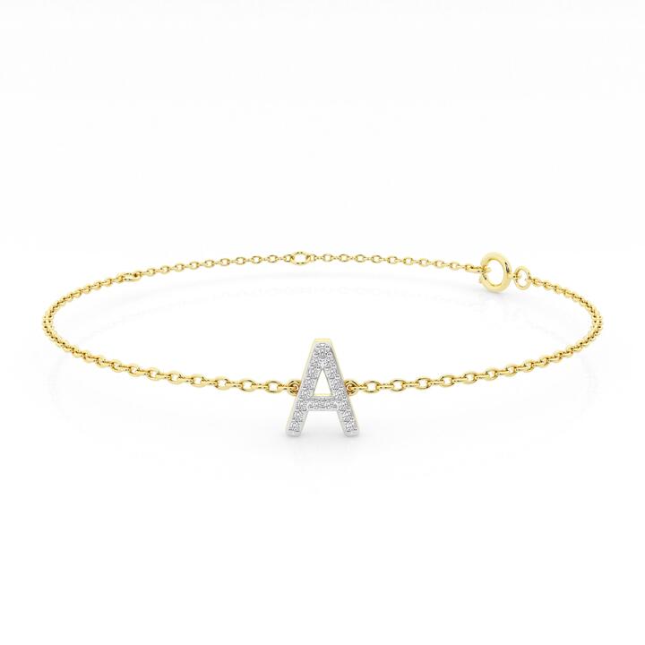 Image of Bracelets. Productname: Diamond Initial Slider Bracelet in 9kt Yellow Gold in Diamond colour by brand - Bevilles
