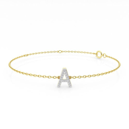 Image of Bracelets. Productname: Diamond Initial Slider Bracelet in 9kt Yellow Gold in Diamond colour by brand - Bevilles