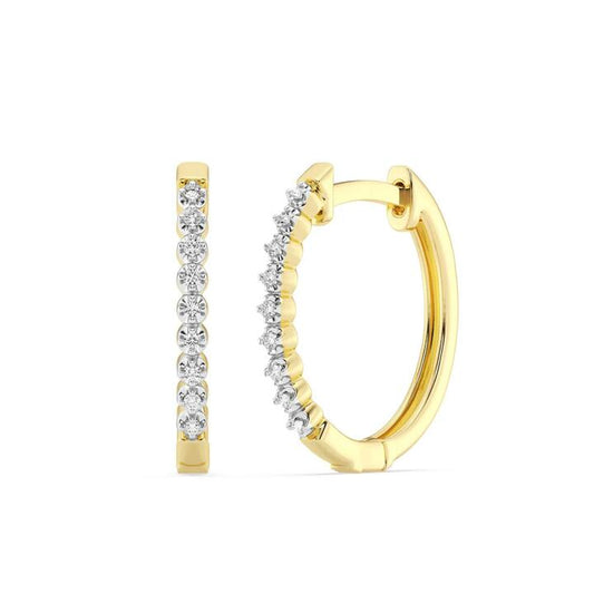 Image of Earrings. Productname: Hoop Earrings with 0.05ct of Diamonds in 9kt Yellow Gold in Diamond colour by brand - Bevilles