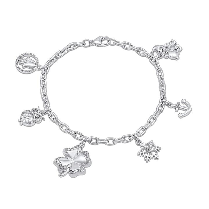 Image of Bracelets. Product name - Good Luck Multi Charm Bracelet with 0.25tw of Diamonds in Sterling Silver in colour by brand - Bevilles