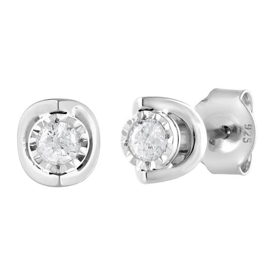 Image of Earrings. Productname: Miracle Halo Stud Earrings with 0.15tw of Diamonds in Sterling Silver in Diamond colour by brand - Bevilles