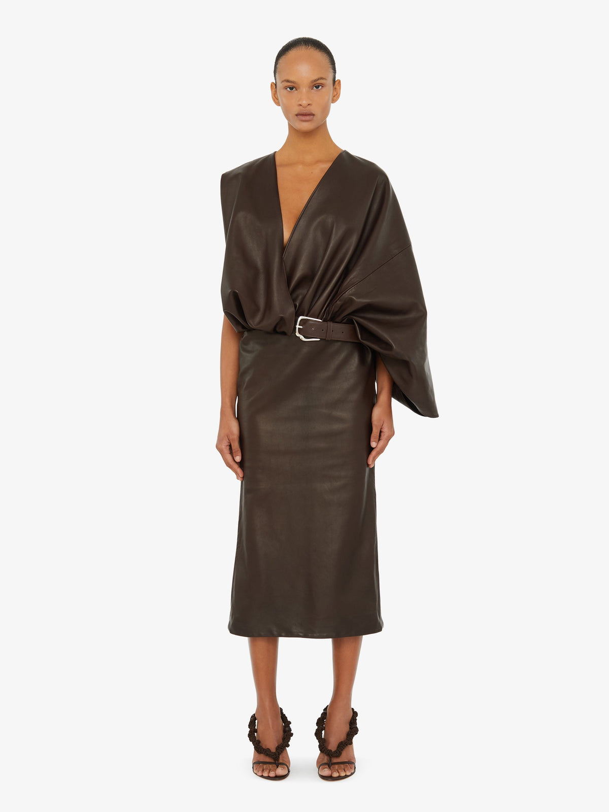 Image of Dresses. Product name - Swaddled Belted Leather Dress in Dress colour by brand - Christopher Esber