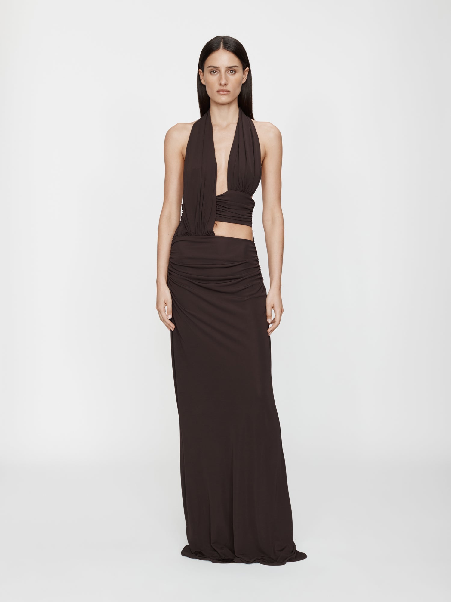 Image of Dresses. Productname: CHRISTOPHER ESBER Draped Cummerbund Jersey Dress in Espresso colour by brand - CHRISTOPHER ESBER