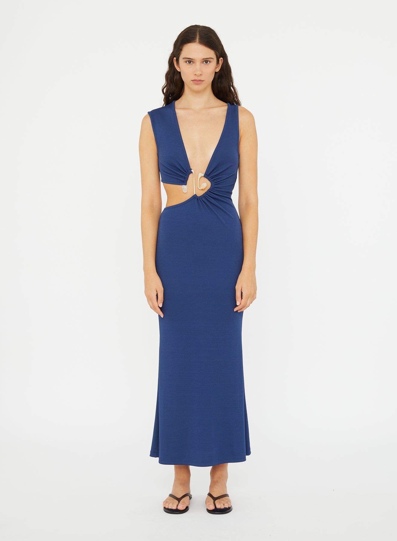 Image of Dresses. Product name - Spiral Crystal Cutaway Dress in Indigo colour by brand - CHRISTOPHER ESBER