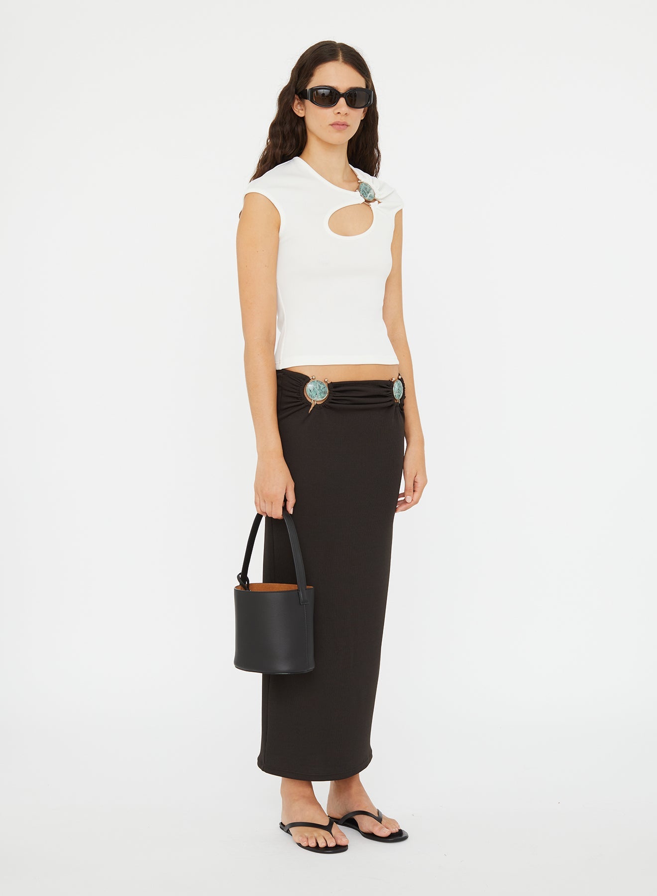 CHRISTOPHER ESBER Mineral Stone Ruched Skirt (Carbon)