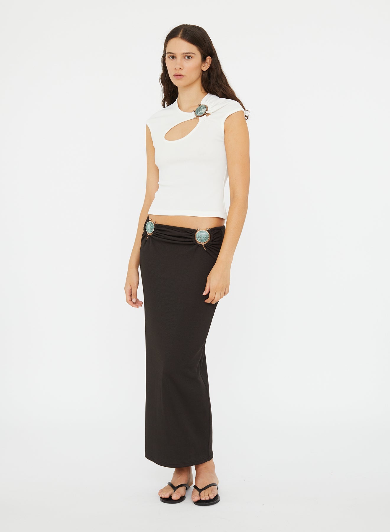 CHRISTOPHER ESBER Mineral Stone Ruched Skirt (Carbon)