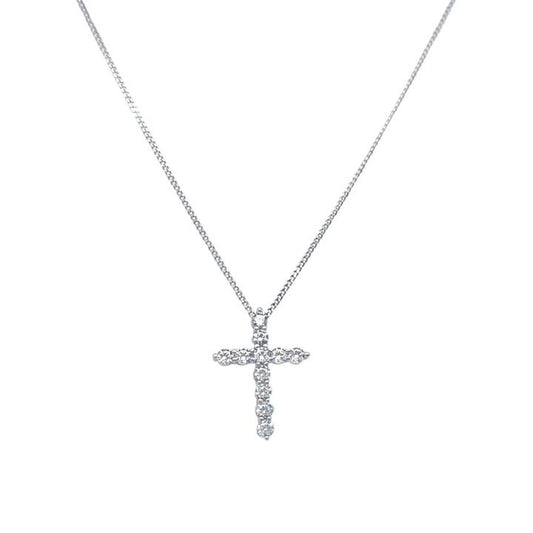 Image of Necklaces. Productname: Cross Necklace with Cubic Zirconia in Sterling Silver in Silver colour by brand - Bevilles