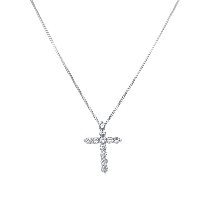 Image of Charms. Product name - 45cm Cubic Zirconia Cross Necklace in Sterling Silver in colour by brand - Bevilles