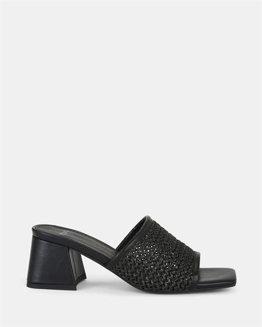 Image of Sandals. Product name - Flames Women's Peep Toe BLACK RAFFIA Novo Sandals in Black Raffia colour by brand - NOVO