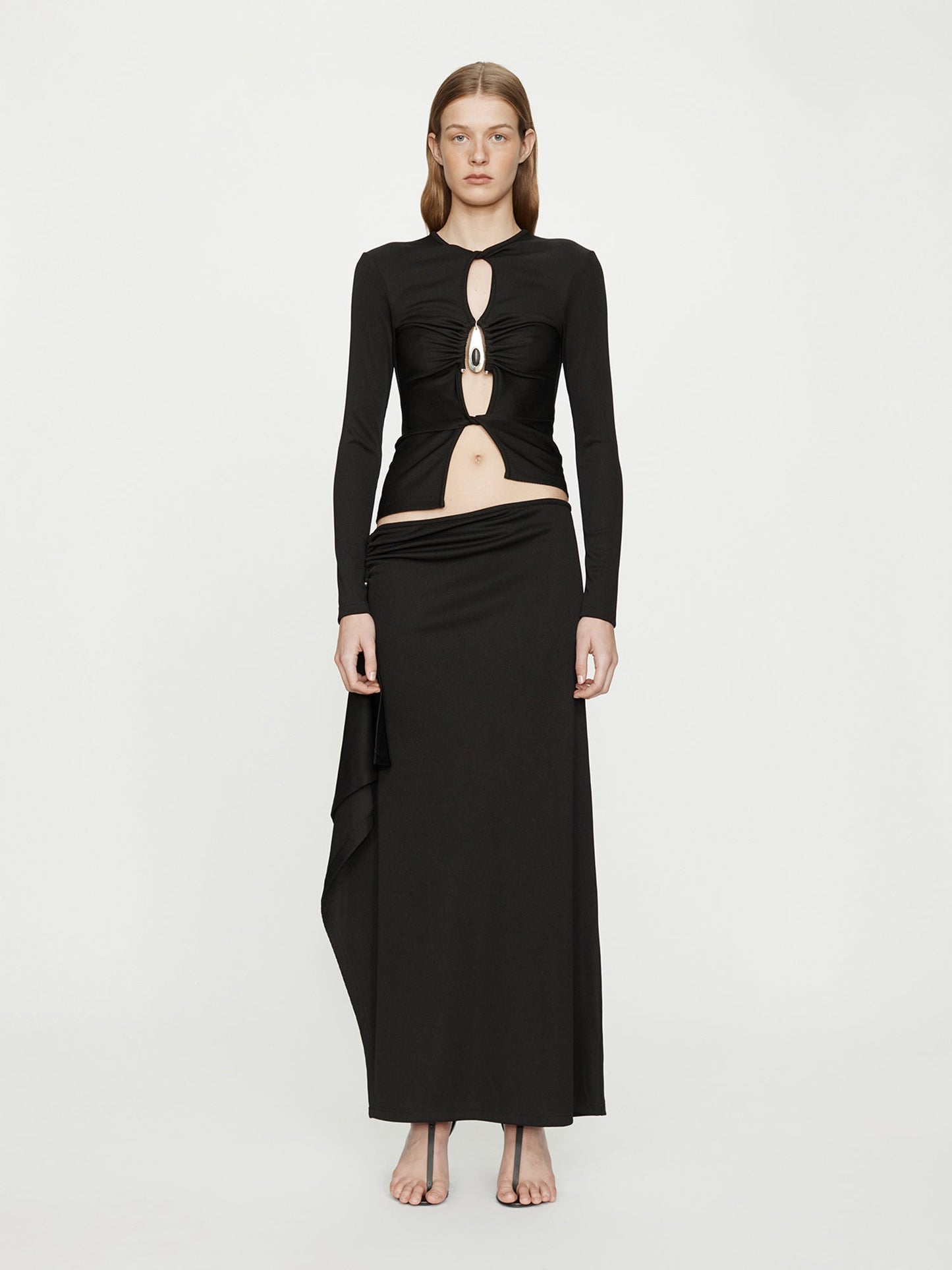 CHRISTOPHER ESBER Crystal Pendant Open Twist Long Sleeve Top (Black)