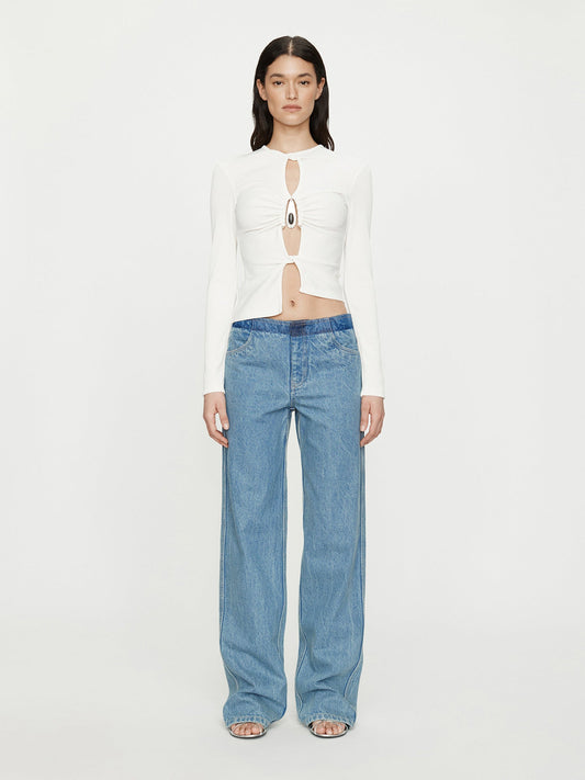 CHRISTOPHER ESBER Crystal Pendant Open Twist Long Sleeve Top (White)