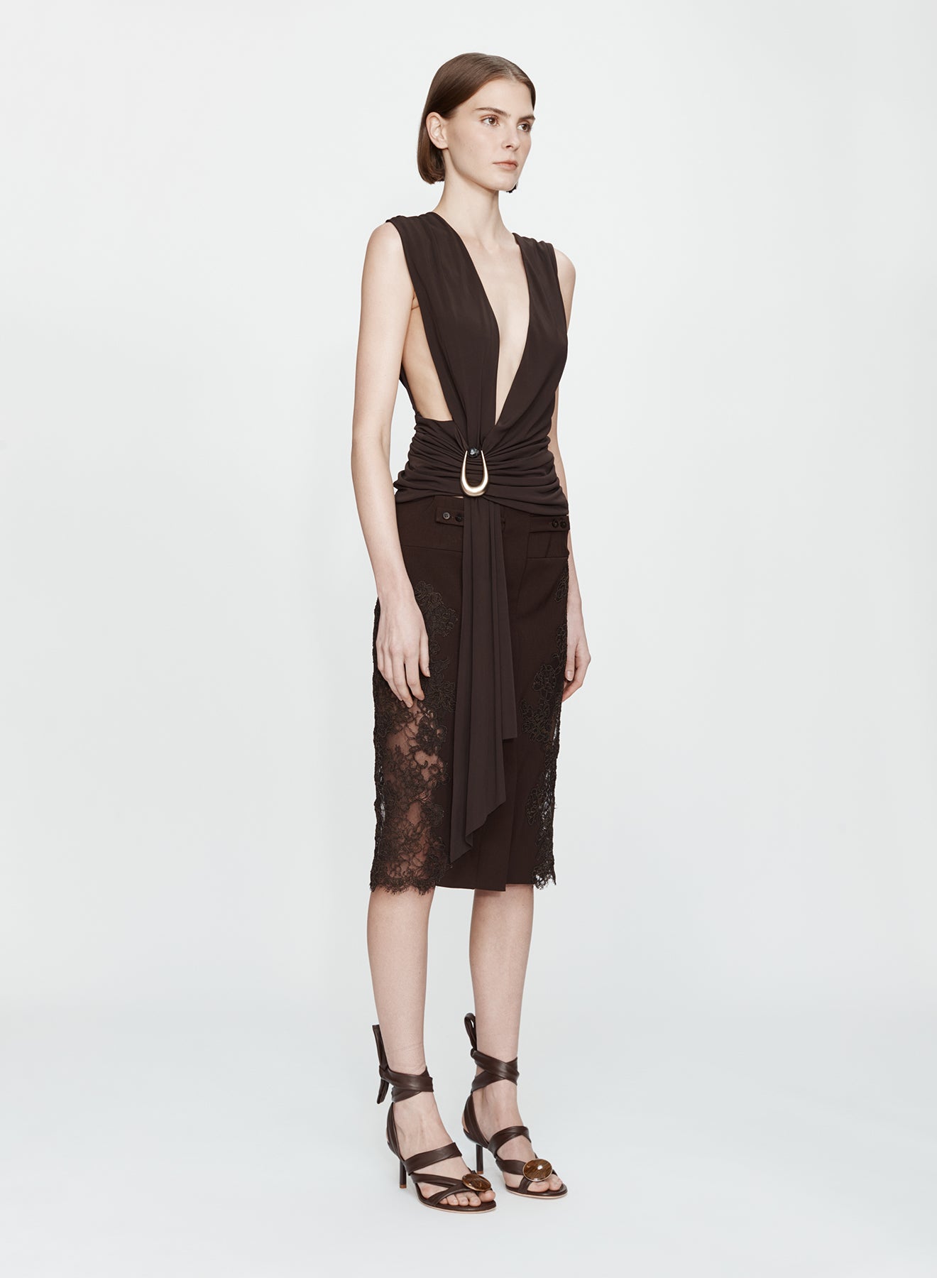 CHRISTOPHER ESBER Stone Pin Scarf Drape Top (Umber)