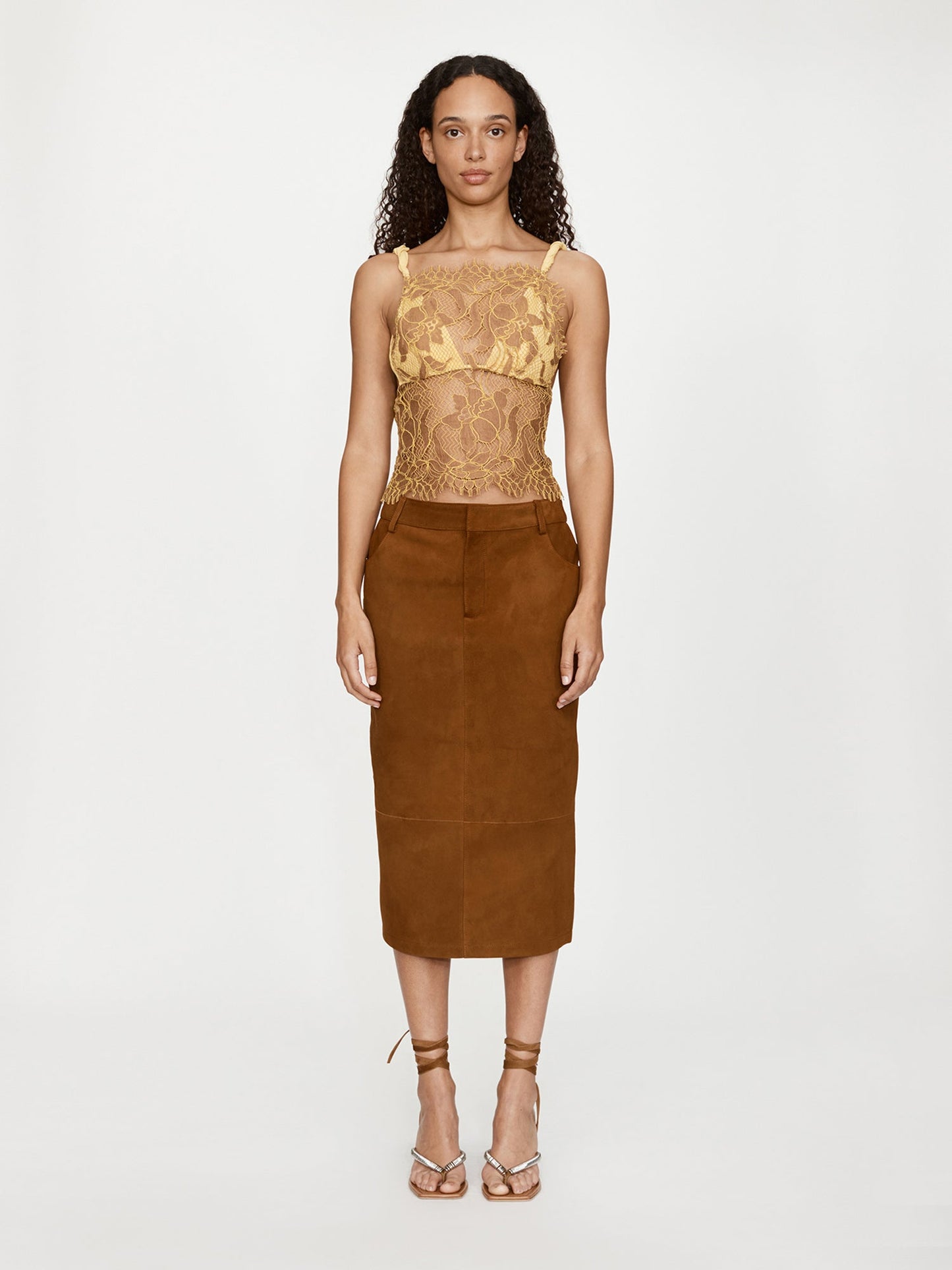 CHRISTOPHER ESBER Aluna Lace Draped Silk Cami (Zest)
