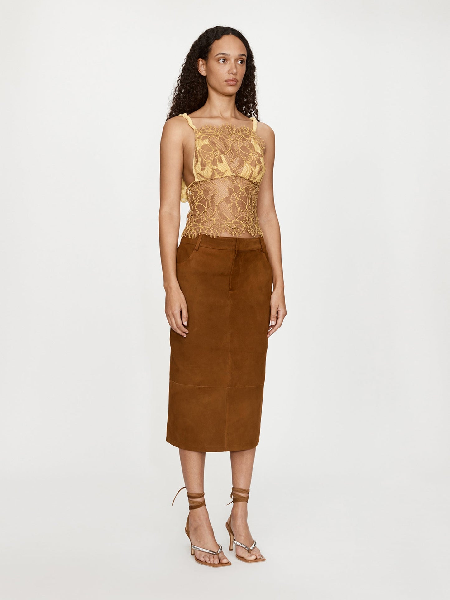CHRISTOPHER ESBER Aluna Lace Draped Silk Cami (Zest)