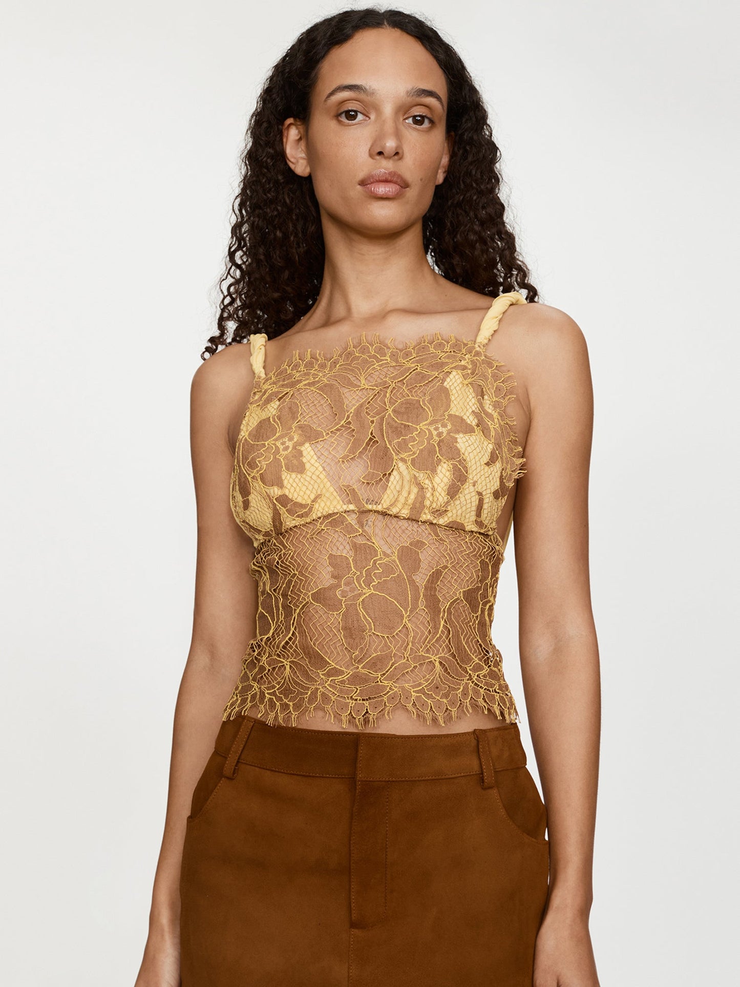 CHRISTOPHER ESBER Aluna Lace Draped Silk Cami (Zest)