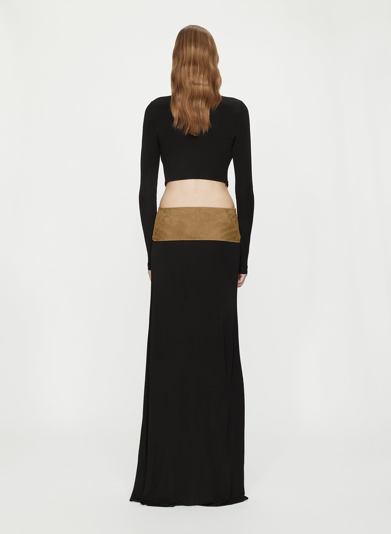 CHRISTOPHER ESBER Contour Suede Belted Long Sleeve Gown (Sand)