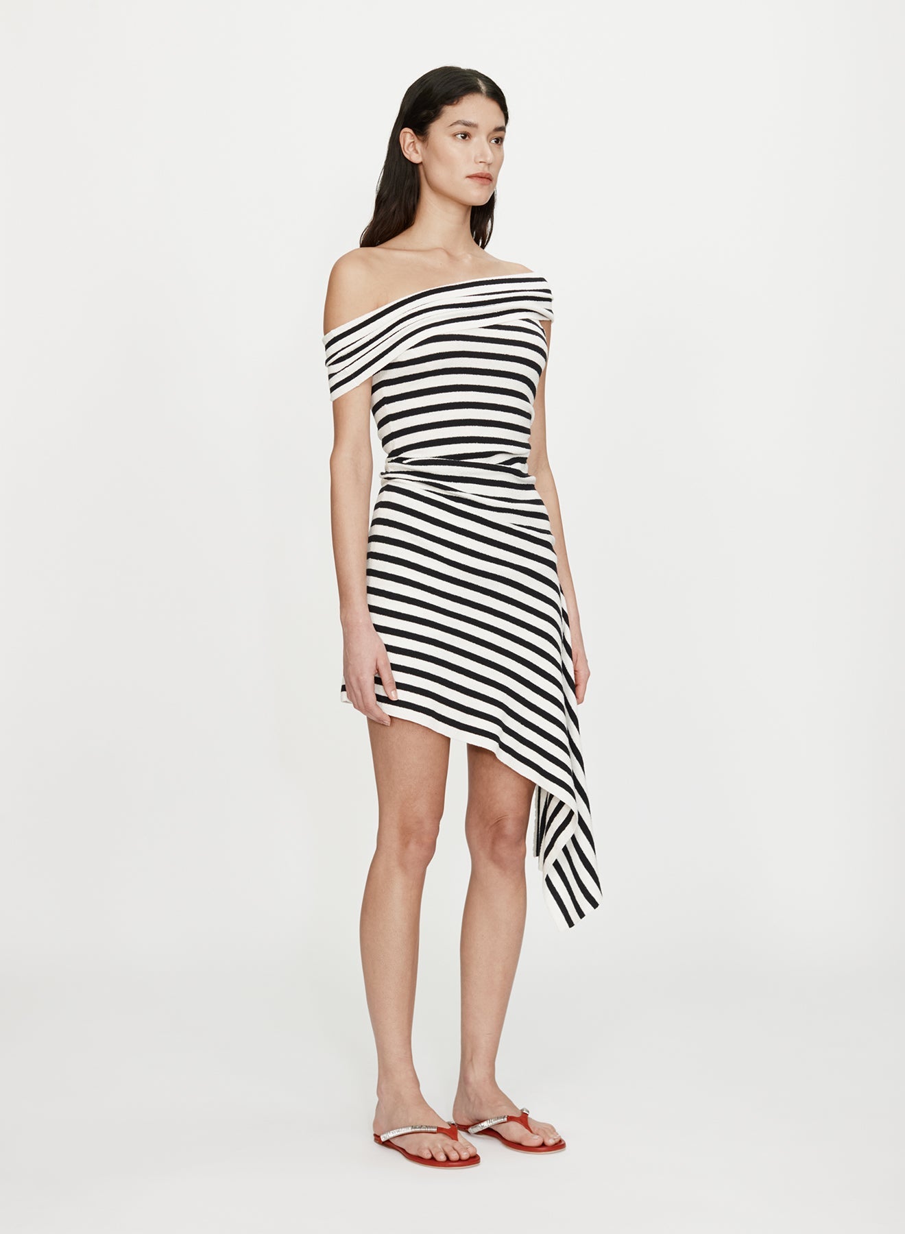 CHRISTOPHER ESBER Stripe Knit Extension Drape Mini Dress (White)