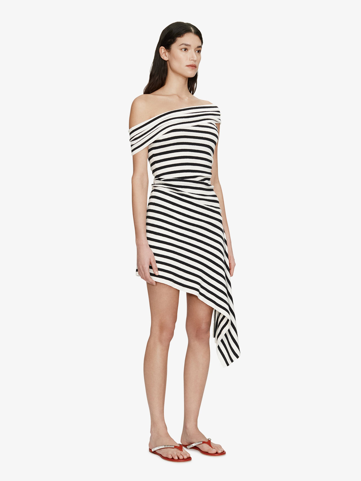 CHRISTOPHER ESBER Stripe Knit Extension Drape Mini Dress (White)