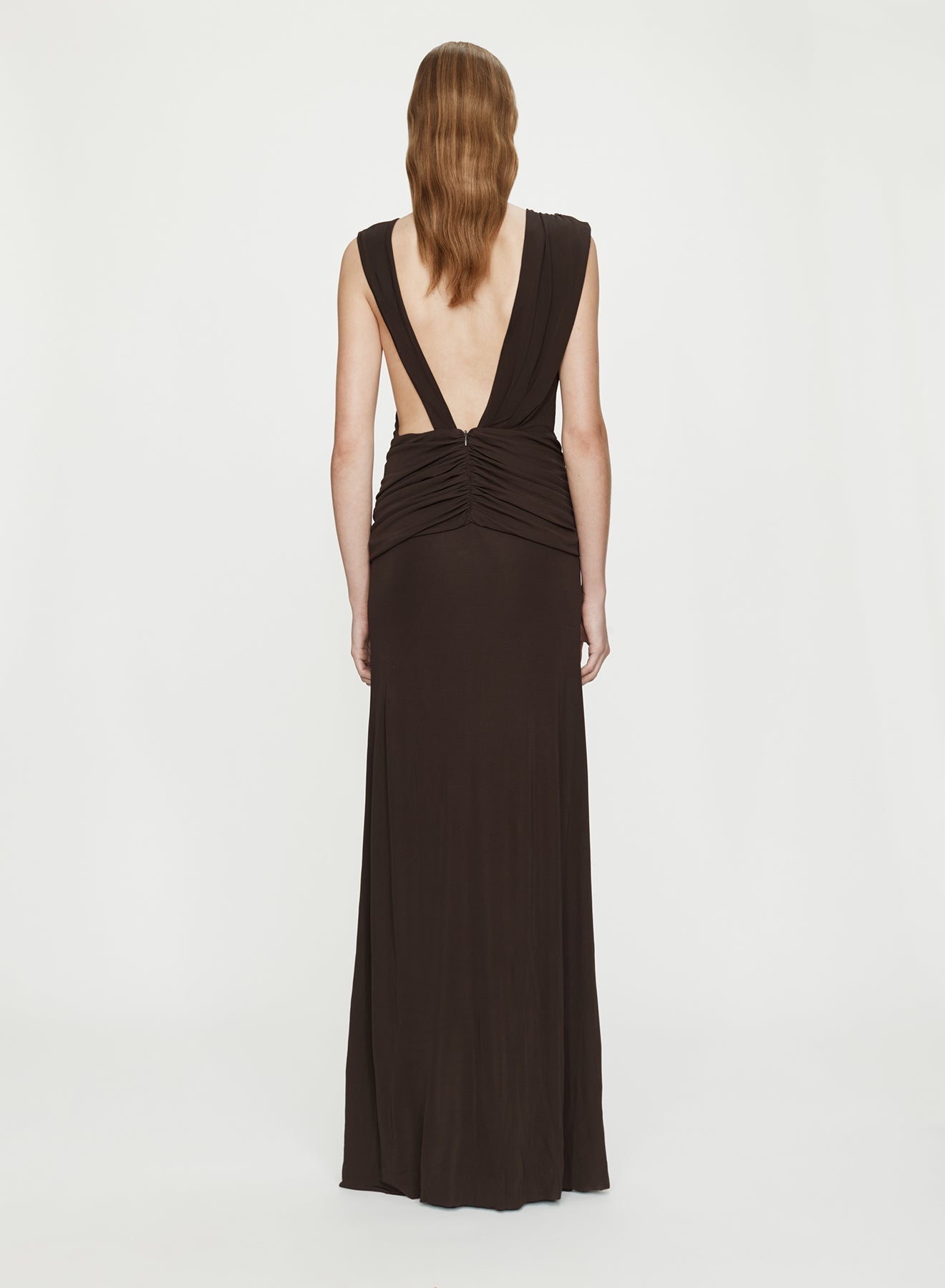 CHRISTOPHER ESBER Stone Pin Scarf Drape Long Dress (Umber)