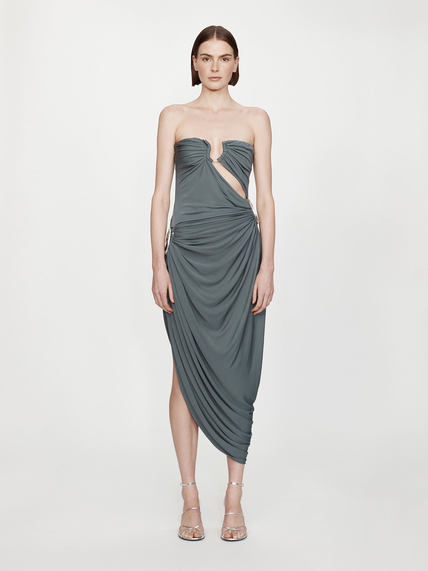 Image of Dresses. Productname: CHRISTOPHER ESBER Orica Crystal Ruched Jersey Strapless Dress in Granite colour by brand - CHRISTOPHER ESBER