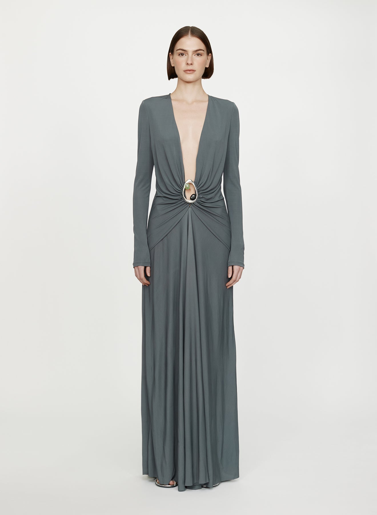 CHRISTOPHER ESBER Orica Crystal Ruched Long Sleeve Dress (Granite)