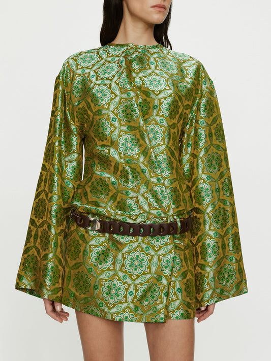 CHRISTOPHER ESBER Palmira Leather Belted Long Sleeve Mini Dress (Print)