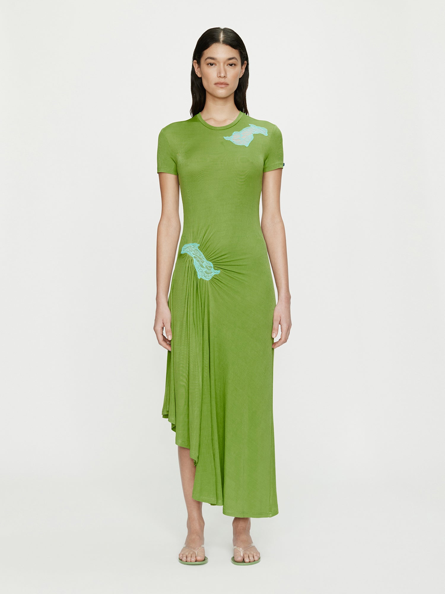 Image of Dresses. Productname: CHRISTOPHER ESBER Delphin Lace Rib Tee Dress in Cyan colour by brand - CHRISTOPHER ESBER
