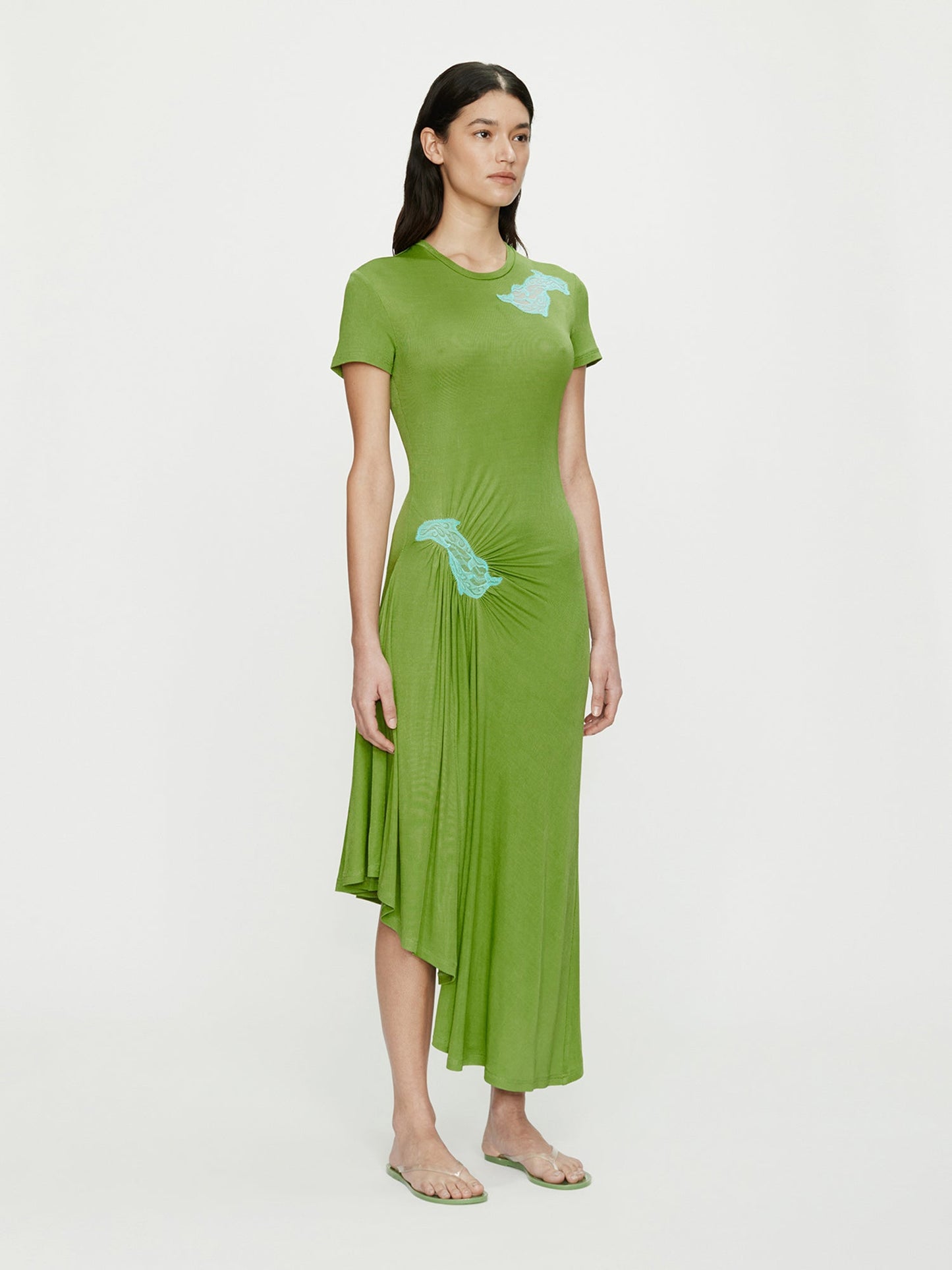 CHRISTOPHER ESBER Delphin Lace Rib Tee Dress (Cyan)