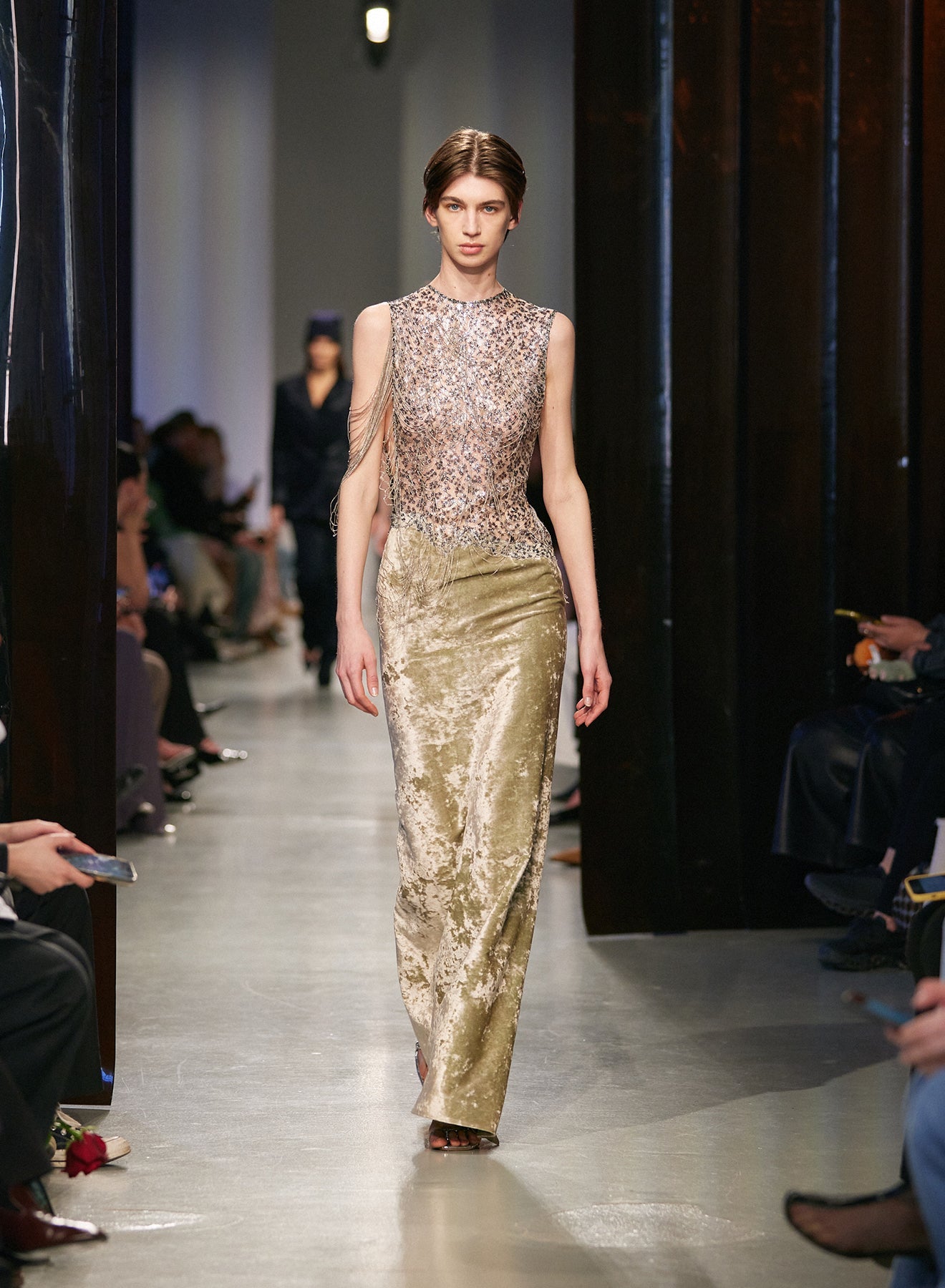 CHRISTOPHER ESBER Swept Chain Lace Column Gown (Velvet)