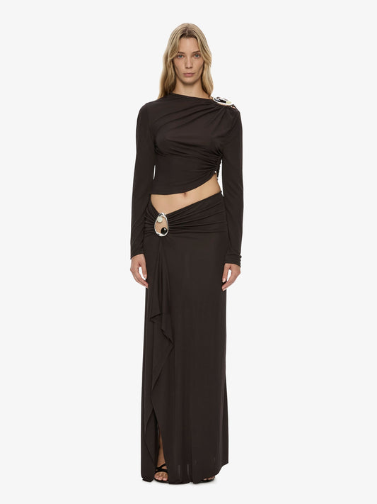 CHRISTOPHER ESBER Orica Crystal Ruched Long Sleeve Top (Molasses)