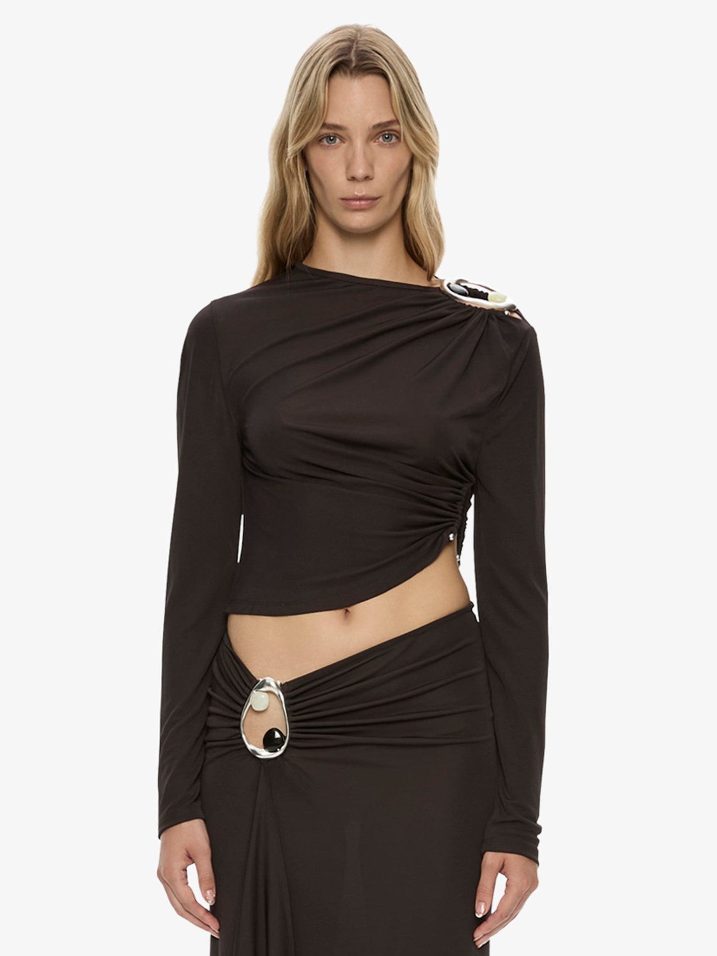 CHRISTOPHER ESBER Orica Crystal Cascade Jersey Skirt (Molasses)